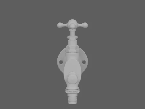 Vintage Brass Garden Wall Tap Outdoor 3D Model