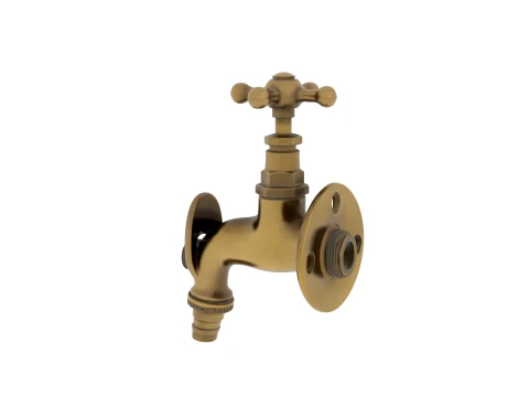Vintage Brass Garden Wall Tap Outdoor 3D Model