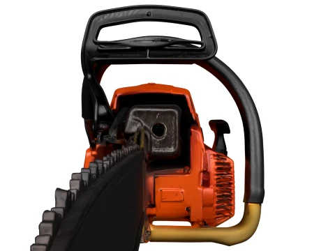 Gas-Powered Chainsaw Orange Body Realistic 3D Model