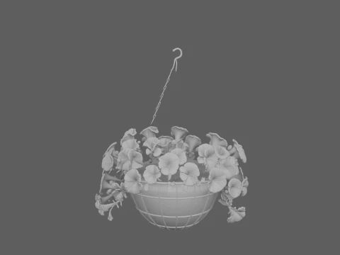Hanging Basket with Petunias Coconut Coir 3D Model