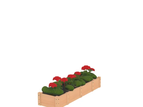 Cedar Window Box Planter with Geraniums 3D Model