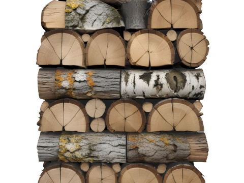 Of Neatly Stacked Oak Birch Log Pile 3D Model