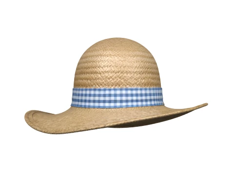 Wide Brimmed Straw Sun Hat with Ribbon 3D Model