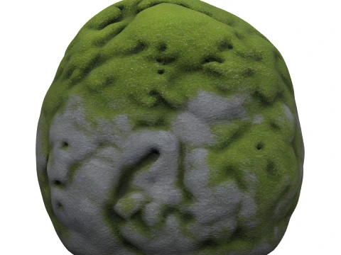 Grote ronde tuinsteen met smaragdgroen mos 3D Model