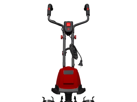 Motoazada el&eacute;ctrica negra roja con p&uacute;as de acero Modelo 3D