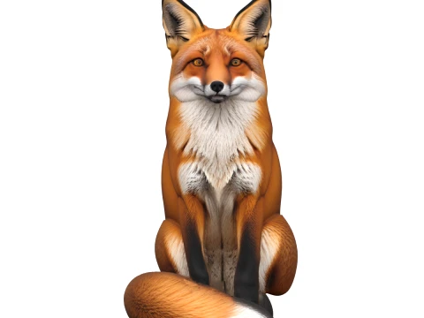 Alerta sentada de zorro rojo con cola tupida realista Modelo 3D