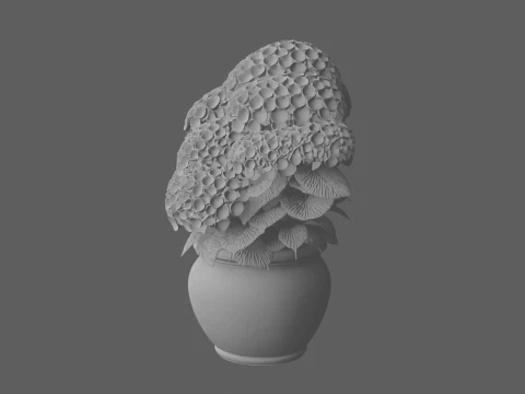 Mophead Hydrangea in Navy Blue Ceramic Pot 3D Model
