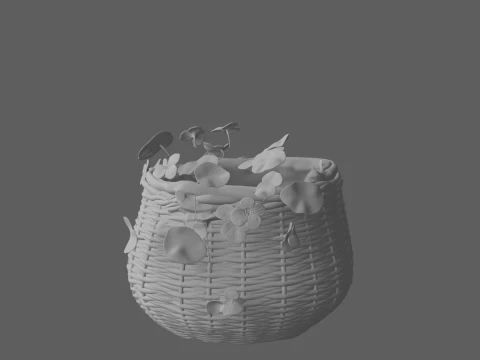 Cestino per fioriera in vimini intrecciato con nasturzi Modello 3D