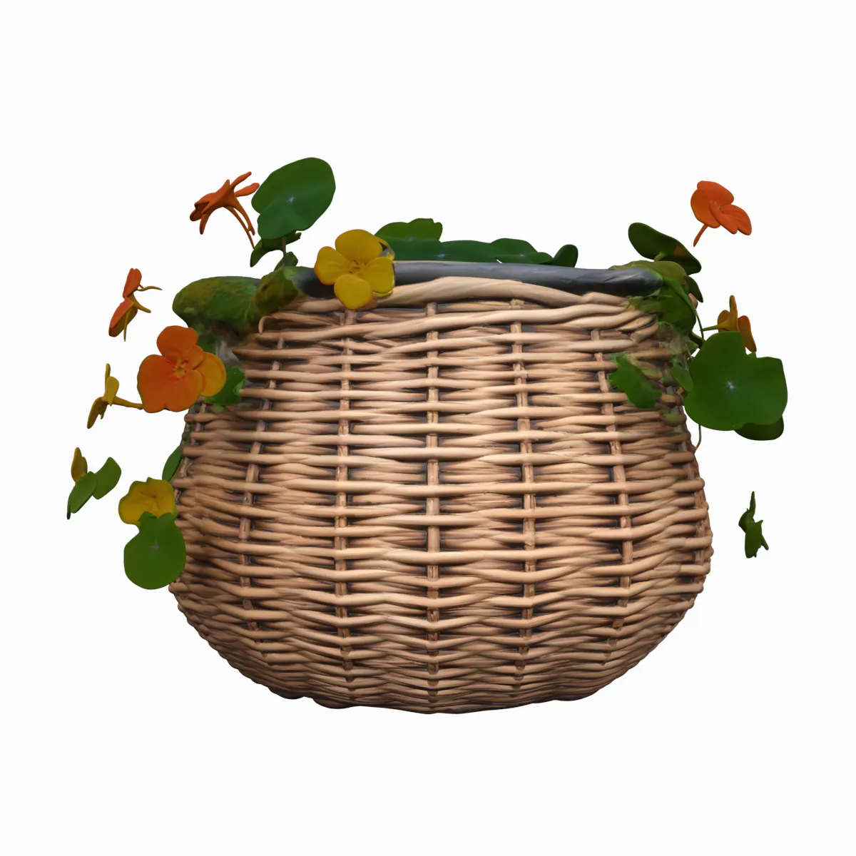 Cestino per fioriera in vimini intrecciato con nasturzi Modello 3D .c4d .max .obj .3ds .fbx .stl .blend 