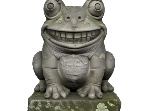 Gesneden stenen tuinkikkerstandbeeld met mos 3D Model