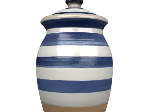 Traditional Ceramic Bread Crock with Painted Stripes 3D Model
