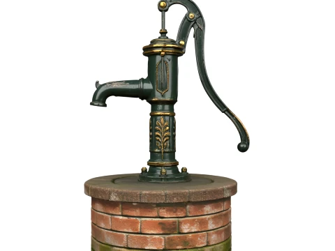 Vintage Cast Iron Garden Hand Water Pump 3D Model