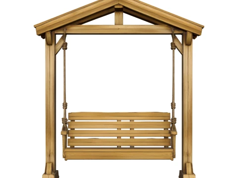 Classic Wooden Two Seater Garden Swing Detailed 3D Model
