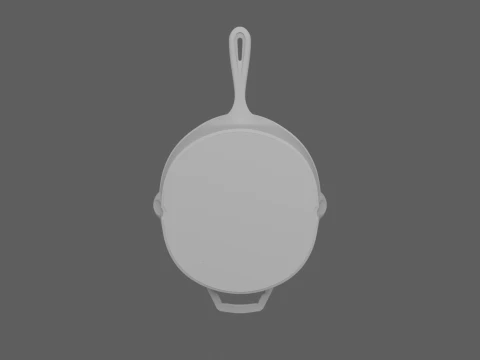 Cast Iron Skillet Seasoned with Long Handle 3D Model