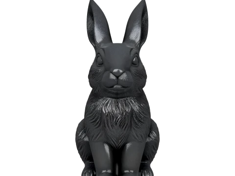 Stone Rabbit Statue with Carved Fur Texture 3D Model