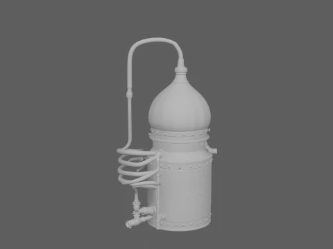 Small Copper Pot Still Distiller with Verdigris Patina 3D Model