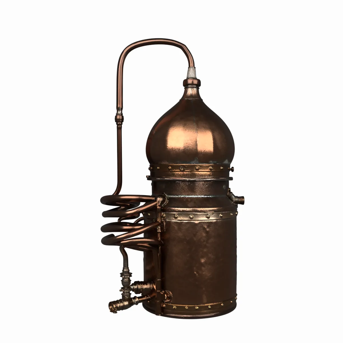 Small Copper Pot Still Distiller with Verdigris Patina 3D Model .c4d .max .obj .3ds .fbx .stl .blend 
