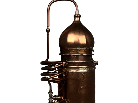 Small Copper Pot Still Distiller with Verdigris Patina 3D Model