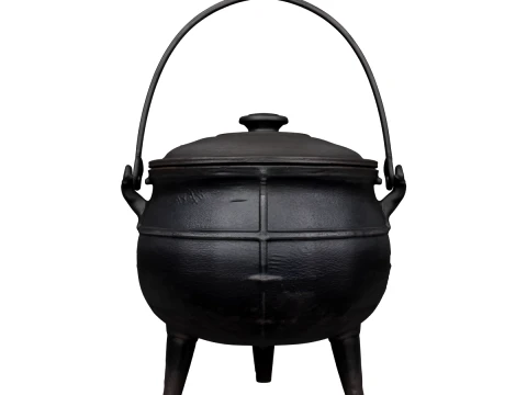 Large Three-Legged Cast Iron Cauldron with Lid 3D Model