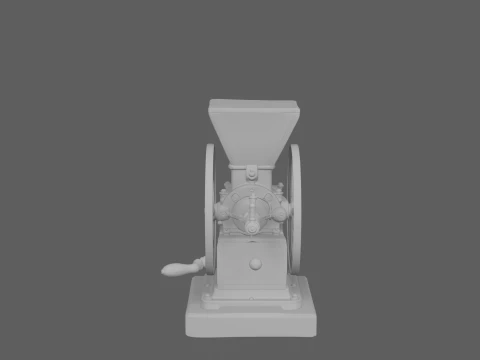 Vintage Hand-Cranked Grain Mill on Oak Bench 3D Model