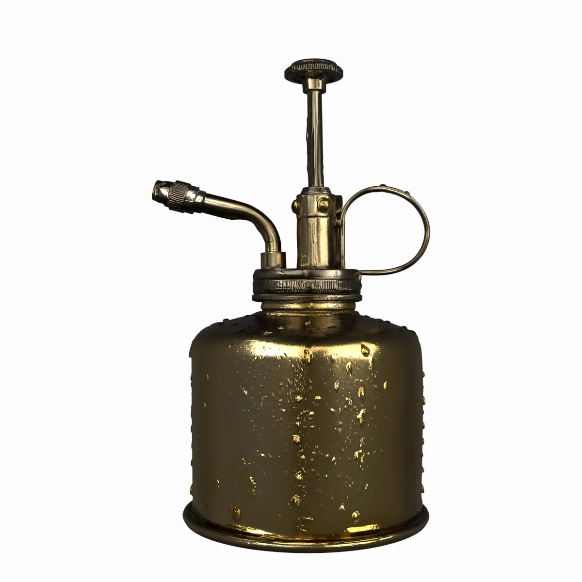 Brass Hand Pump Plant Mister with Water Droplets 3D Model .c4d .max .obj .3ds .fbx .stl .blend