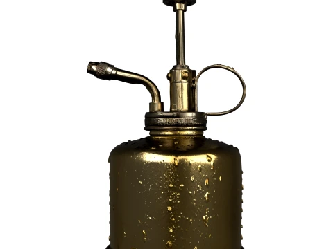 Brass Hand Pump Plant Mister with Water Droplets 3D Model