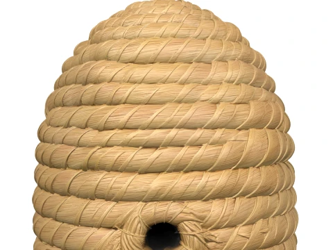 Traditional Dome Shaped Coiled Straw Bee Skep 3D Model