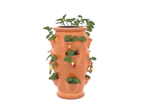 Pot de jardini&egrave;re de fraises en c&eacute;ramique avec fruits m&ucirc;rs Modèle 3D