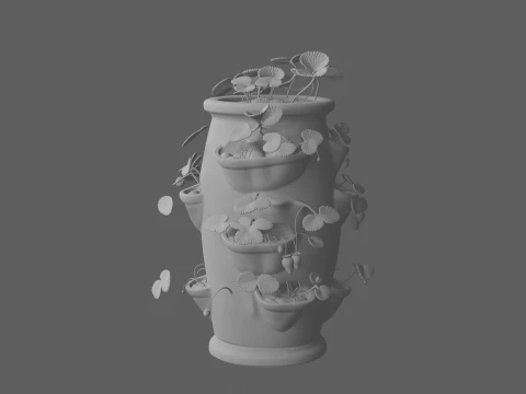 Vaso per fragole in ceramica con frutti maturi Modello 3D