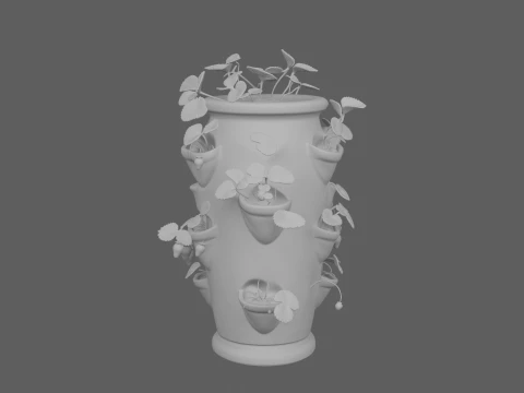 Vaso per fragole in ceramica con frutti maturi Modello 3D