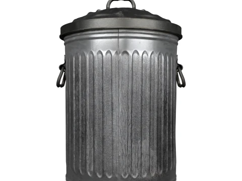 Classic Galvanized Steel Garden Dustbin Aged 3D Model