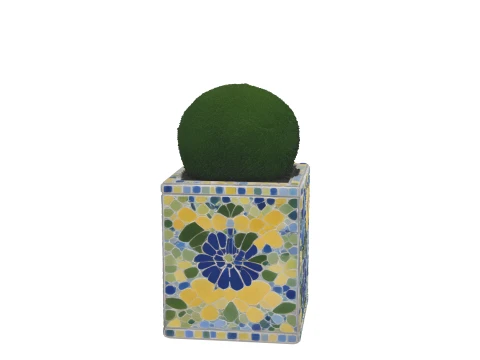 Grande jardini&egrave;re ext&eacute;rieure en c&eacute;ramique mosa&iuml;que avec topiaire Modèle 3D