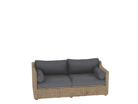 Wide Two-Seater Rattan Garden Sofa with Cushions 3D Model