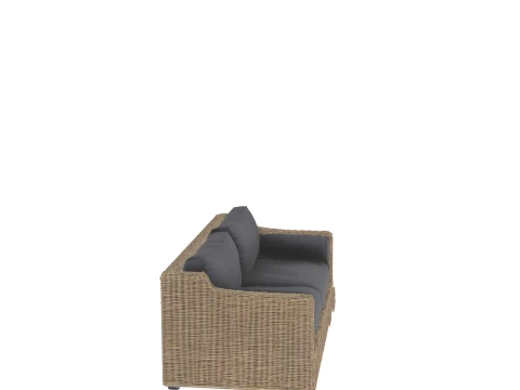 Wide Two-Seater Rattan Garden Sofa with Cushions 3D Model