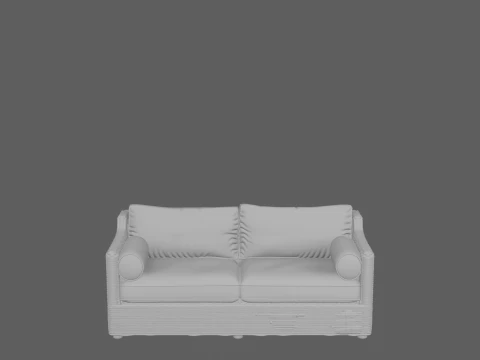 Wide Two-Seater Rattan Garden Sofa with Cushions 3D Model