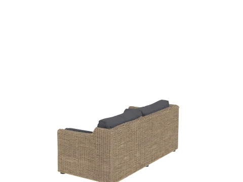 Wide Two-Seater Rattan Garden Sofa with Cushions 3D Model