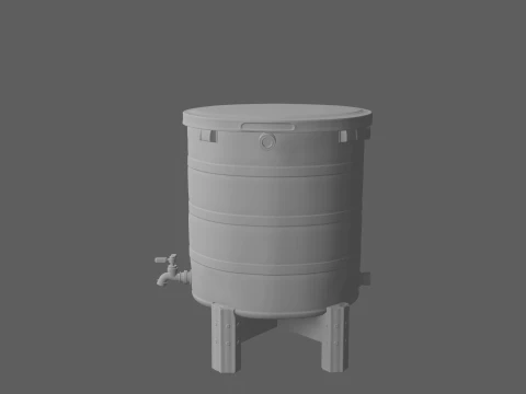 Large Dark Green Resin Garden Water Butt with Stand 3D Model