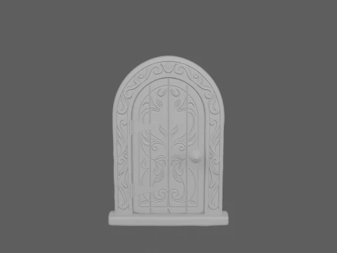 Wooden Fairy Door with Arched Top and Tiny Hinges 3D Model