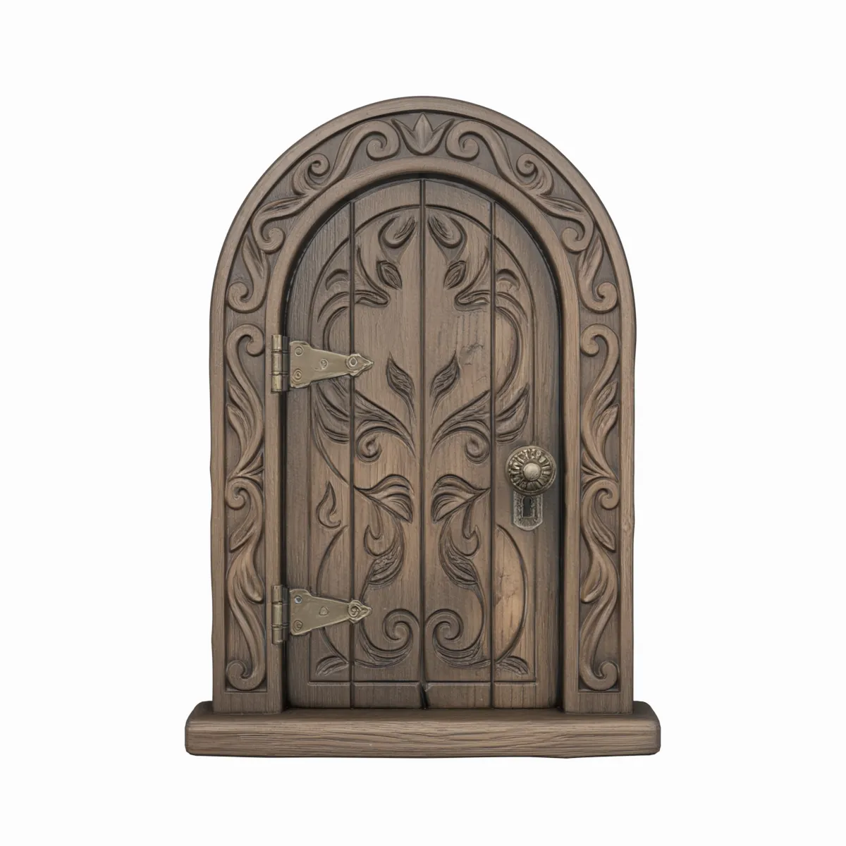 Wooden Fairy Door with Arched Top and Tiny Hinges 3D Model .c4d .max .obj .3ds .fbx .stl .blend 