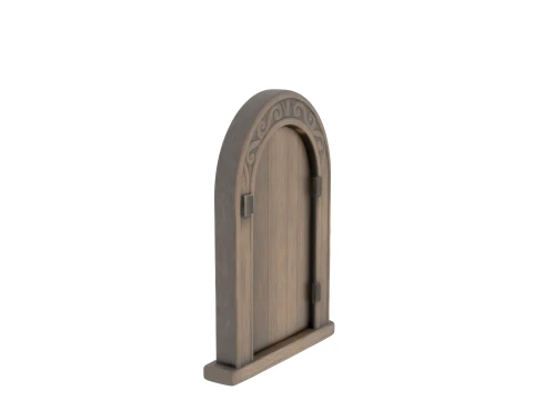 Wooden Fairy Door with Arched Top and Tiny Hinges 3D Model