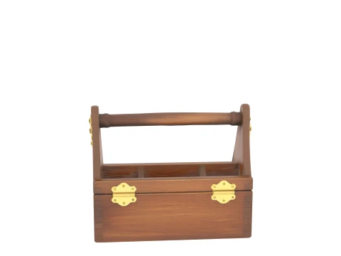 Wooden Tool Tote Dovetail Corners and Brass Hinges 3D Model