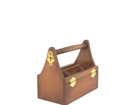 Wooden Tool Tote Dovetail Corners and Brass Hinges 3D Model