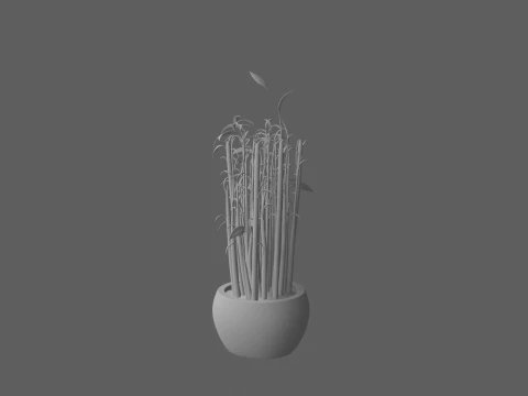 Clump of Black Bamboo in Midnight-Blue Ceramic Pot 3D Model