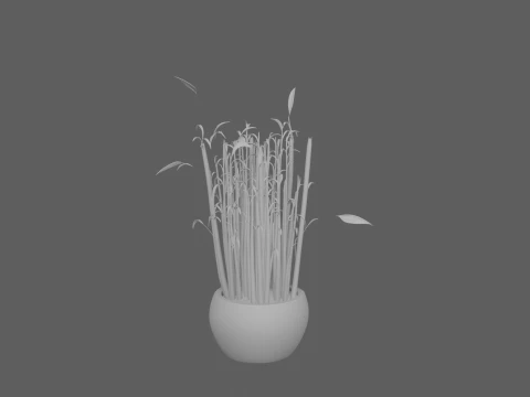 Clump of Black Bamboo in Midnight-Blue Ceramic Pot 3D Model