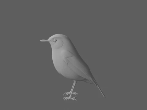 European Robin with Orange Breast in Perching Pose 3D Model