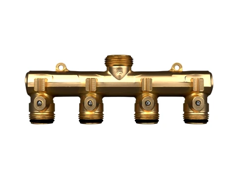 Solid Brass Four-Way Hose Splitter Manifold 3D Model