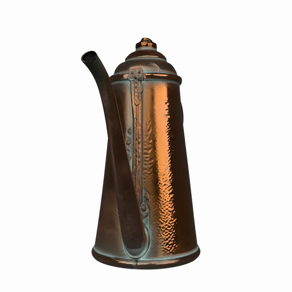 Hand-Hammered Antique Copper Watering Can with Patina 3D Model .c4d .max .obj .3ds .fbx .stl .blend