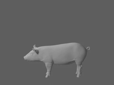 Grande Porco Dom&eacute;stico Rosa Em P&eacute; Em Palha Modelo 3D