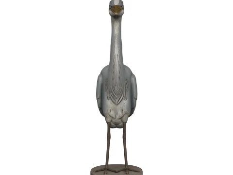 Carved Wooden Heron Decoy with Painted Plumage 3D Model