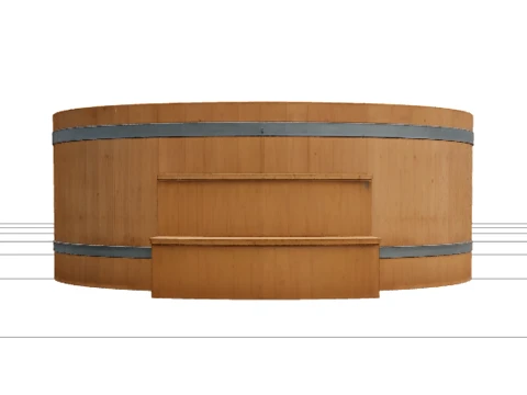 Large Round Cedar Outdoor Hot Tub with Steps 3D Model